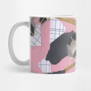 Feathers and Frays - Pink, Gold, Black, White - Abstract Mixed Torn Paper Collage Mug